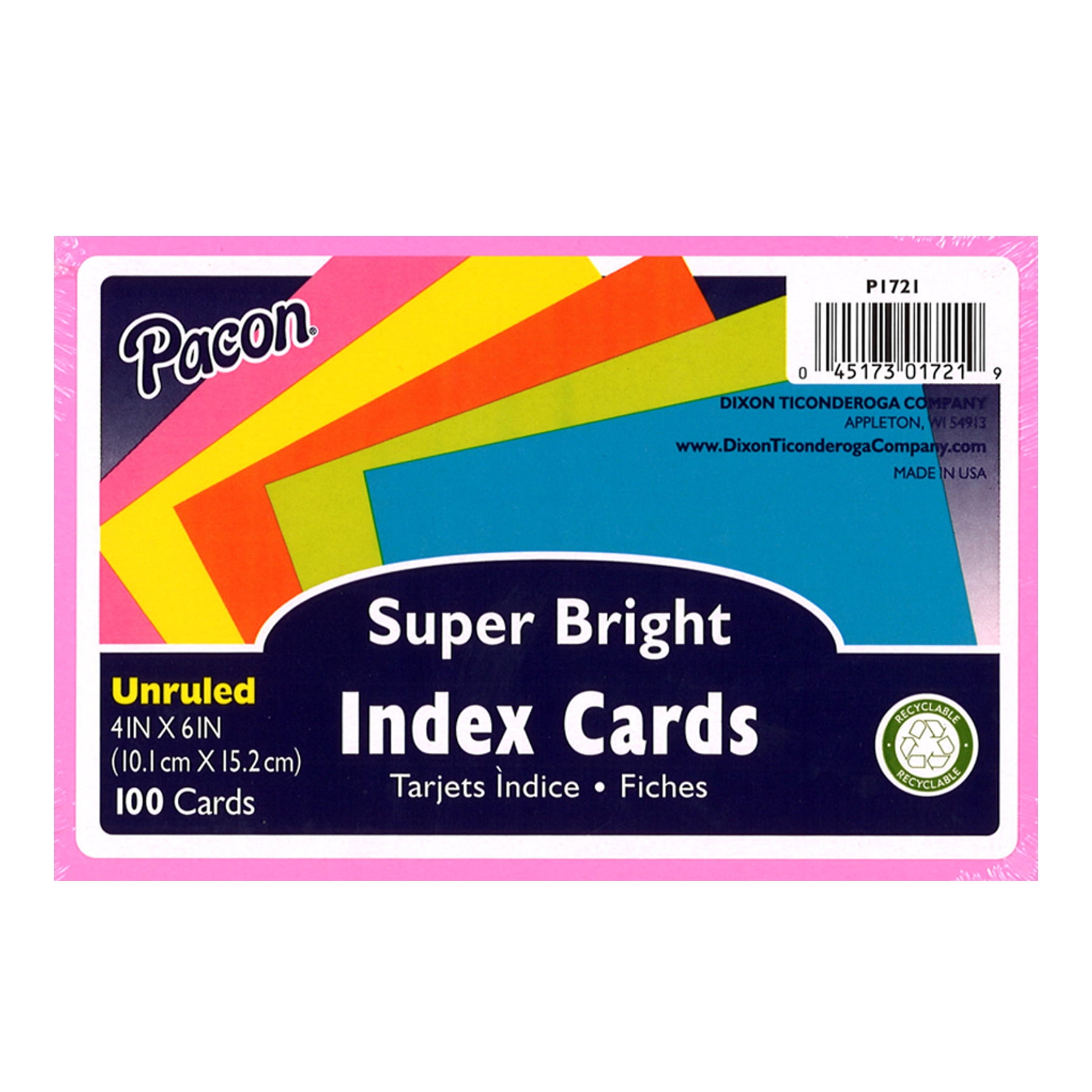Pacon PAC1721-6 Super Bright Index Cards Unrule - 4 x 6 in. - Pack of 6