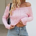 thumbnail image 4 of Jjayotai 2024 Fall Winter Women's Off Shoulder Sweater, Long Sleeve Cable Knit Sweaters, Loose Casual Crop Pullover Jumper Tops Pink XL, 4 of 8