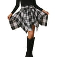 thumbnail image 2 of Mini Skirts for Women High Waisted Asymmetrical Hem Fashion Plaid Skirt Black XL, 2 of 7