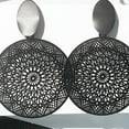 thumbnail image 5 of Grandest Birch 1 Pair Exaggerated Piercing Women Earrings Alloy Round Hollow-out Pattern Pendant Earrings Party Jewelry Alloy Blac, 5 of 8