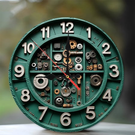 Vintage Parts Clock Wall Decor Teal Green 10 Inch Silent Wooden Wall Clock, Battery Operated (AA Batteries Vintage Parts Clock Wall Decor Teal Green 10 Inch Silent Wooden Wall Clock, Battery Operated (AA