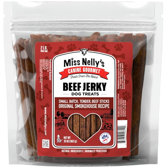 Miss Nelly's Canine Gourmet - Dog Jerky Treats - Beef Sticks - USA Made and Sourced - Original Smoke House Recipe - Small Batch - Clean Natural Ingredients - Minimally Processed - 2lb. Bulk Bag