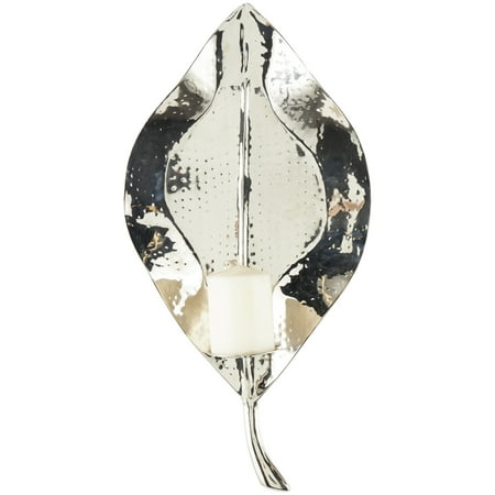 

DecMode Silver Stainless Steel Metal Leaf Wall Sconce with Hammered Design