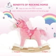thumbnail image 5 of Qaba Rocking Horse, Kids Ride on Horse, Unicorn Design with Wooden Base, Tail Wag & Sounds for Toddlers 3-6 Years Old, Pink, 5 of 9