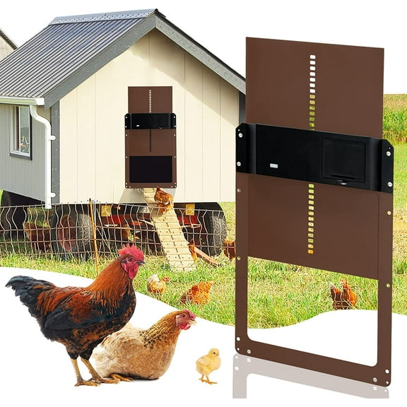 CAUTUM Automatic Chicken Coop Door with Light Sensor, Sensitive Lifting, PP Material, Brown