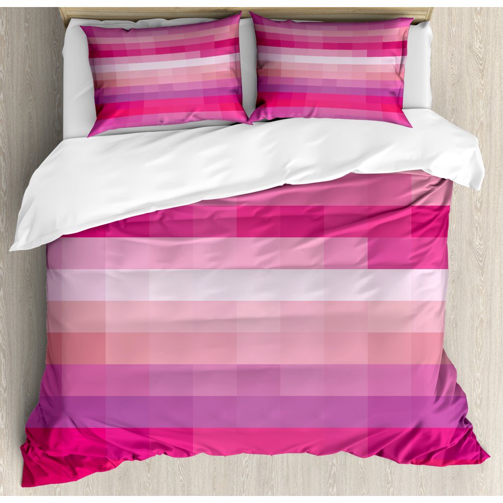 Hot Pink Duvet Cover Set, Abstract Art with Modern Expressionist Design