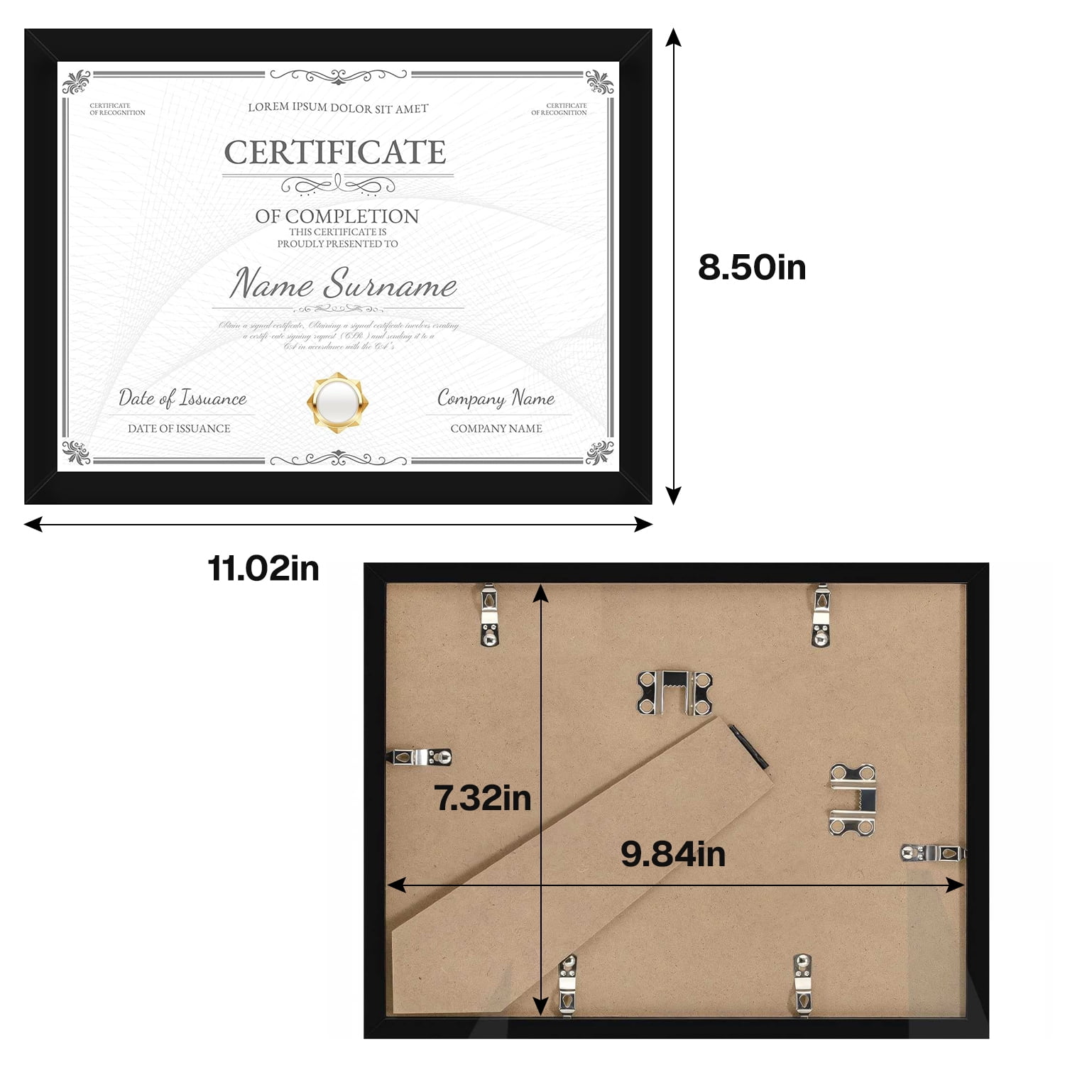 Behome Diploma Frame Set of 6, Black Certificate Frame, Display Pictures 5.9 x 7.8 with Mat or 7.3 x 9.8 Without Mat, for Wall and Tabletop