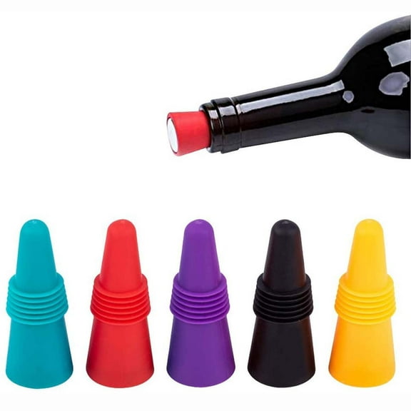 VerPetridure 5Pcs Silicone Red Wine Stopper Wine Bottle Stopper (Red Yellow Blue Purple Black)