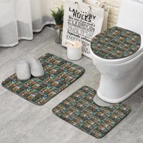 Multicolor Bigfoot and Text Pattern Bathroom Rugs Sets 3 Piece,Toilet Cover Set,Absorbent Non Slip Bathroom Mats Sets with U-Shaped Contour Rug Toilet Rug Set