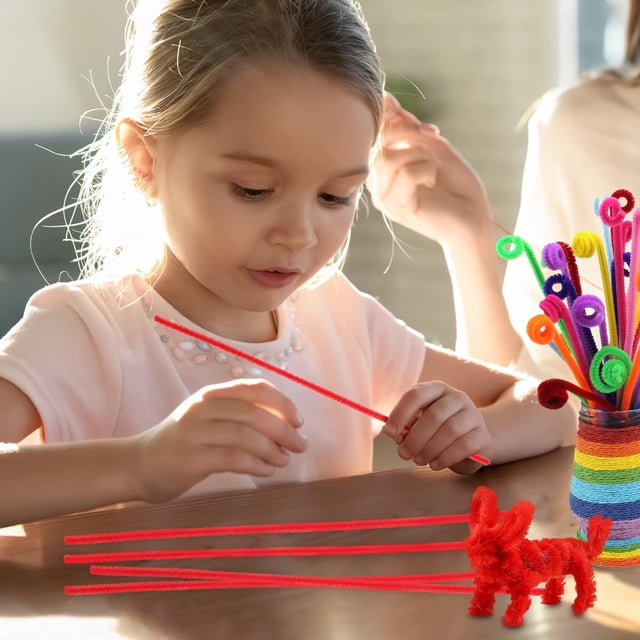 OUNONA 300Pcs Red Plush Chenille Stems Bendable Twisted Rods for Craft Making Handmade Accessories
