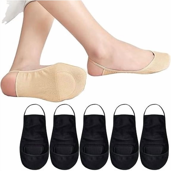 Women's Ultra Low Cut No Show Socks with Half Foot Cushion & Non-Slip Palm, Liner Socks for Open Back Shoes, Ballet Flats & Loafers(RL Black 5 Pair)