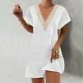 thumbnail image 2 of Awdenio Summer Dresses for Women, Fashion Ladies Summer Solid Causal V-Neck Short Sleeve Vacation Lace Dress White XL, 2 of 7