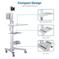 thumbnail image 4 of Rolling Desktop PC Workstation Mobile Computer Cart 25x22x69" Monitor Mount 4-wheel Printer CPU Holder Desk Silver Yescom Modern, 4 of 11