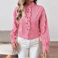 thumbnail image 5 of Mfakffe Long Sleeve Shirts for Women Gingham Plaid Ruffled V‑Neck Button Down Blouse Casual Loose Fit Spring Fall Tops, 5 of 5