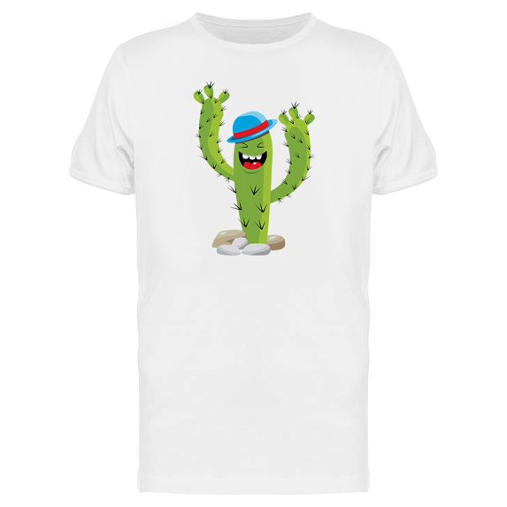 Happy Cactus Laughing Blue Hat Tee Men's -Image by Shutterstock