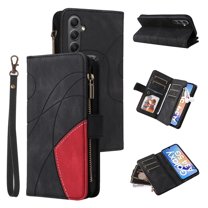 YEYKX for Samsung Galaxy A34(5G) Wallet Phone Case with 9 Card Holder Zipper Pocket, Magnetic Closure Premium Folio PU Leather Flip Case with Wrist Strap for Samsung Galaxy A34(5G),Black
