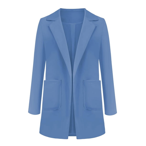 Cardigan para mujer, chaqueta de trabajo con solapa invierno, cárdigan de manga larga, trajes casuales de manga larga, conjunto entallado - Azul 2XL Yinane Traje de rebeca de mujer