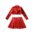 thumbnail image 4 of iEFiEL Girls 2Pcs Metallic Latin Jazz Cheer Performance Dance Costume Long Sleeve Crop Top with Pleated Skirt Red-B 14, 4 of 7