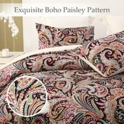 Exclusivo Mezcla 3-Piece Paisley King Size Comforter Set, Microfiber Bedding Down Alternative Comforter for All Seasons with 2 Pillow Shams, Black and Camel