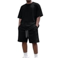 thumbnail image 2 of Men's 2 Piece Outfits Oversized Solid Color Short Sleeve Crew Neck T Shirt & Shorts Set Summer Casual Tracksuit, 2 of 5