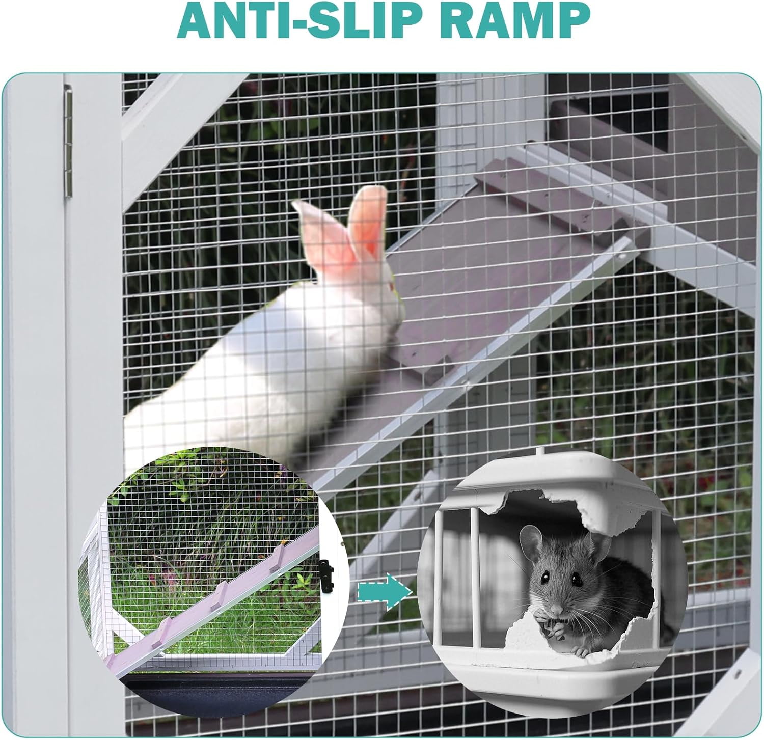 MEDEHOO 2-Story Rabbit Hutch Indoor Bunny Cage Outdoor Guinea Pig House with Wire Mesh Floor, Leak-Proof Trays, Lockable Wheels for Rabbits, Guinea Pigs, 40.6" L x 26" W x 37.6" H