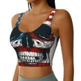 thumbnail image 2 of Fotbe American Flag Skull Pattern Womens' Sports Bra Longline Wirefree Padded with Medium Support Sports Moisture-Wicking Workou Vest,Tank Top-Small, 2 of 7