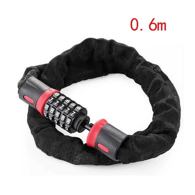yeacher Durable Outdoor Bicycle Chain Lock with Password Protection for Mountain Bikes and Electric Motorcycles, Compact and Lightweight (0.6m, Black & Red)