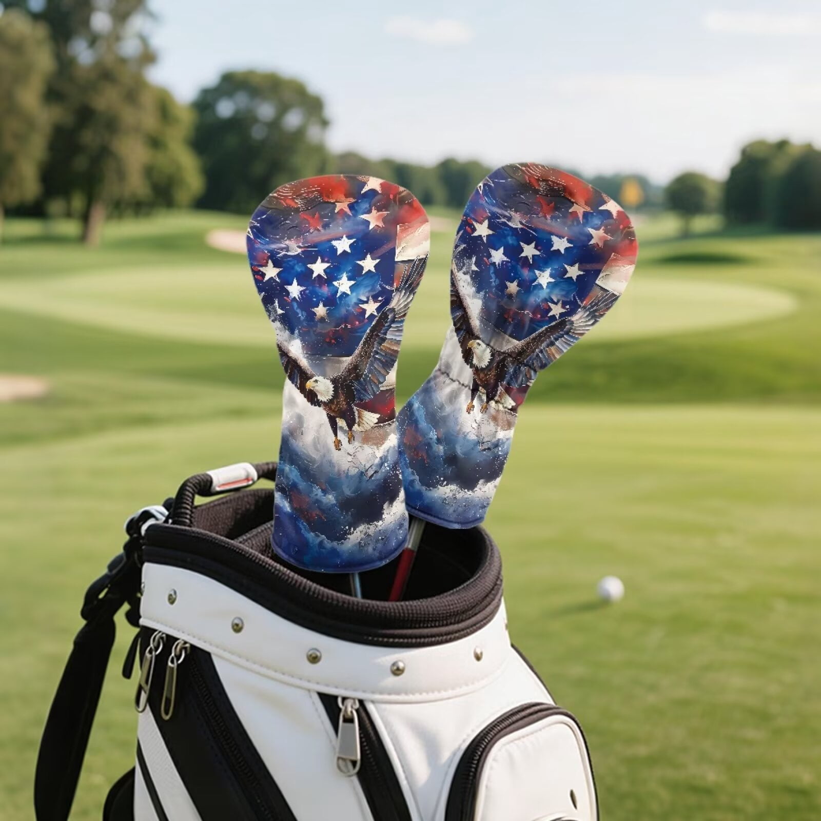 Uorisanigo Golf Club Head Covers, Premium Waterproof PU Leather American Flag Eagle Golf Headcover Set for Woods and Driver Fairway Hybrids Accessories for Women Men, Set of 3