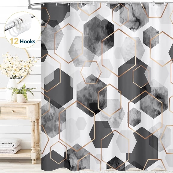 Dznils Gray Geometric Fabric Shower Curtain, Modern Abstract Bathroom Curtain with Hooks, 72" x 72"