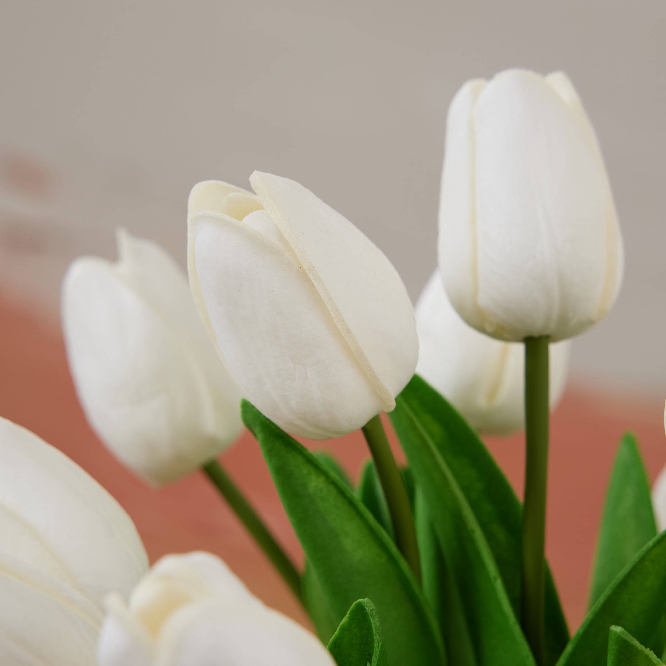 DR.Planzen 12in Artificial White Tulips Fake Flowers in Glass Vase Real Touch Tulips – Faux Tulips Bouquet with Faux Water, Tulips Centerpiece for Spring Home Decor Dining Table Wedding Mothers Day