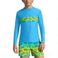 thumbnail image 1 of Bathing Suits for Teens Rash Guard Swimsuits Set for Boys Hawaiian Print Long Sleeve Swim Shirt with Swim Trunks Vacation Modest Two Piece Swim Set for 3-14Years, 1 of 7