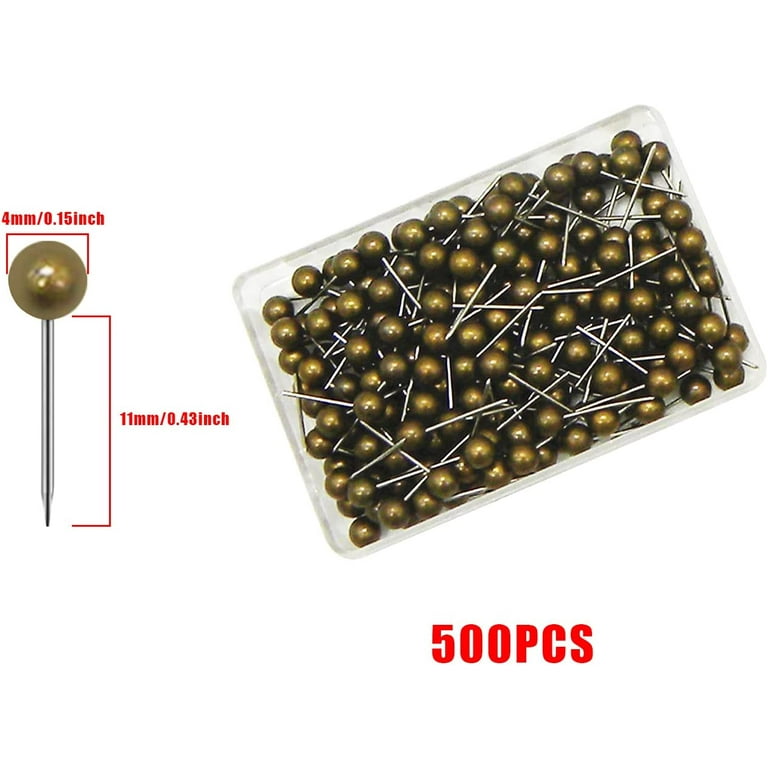 500Pcs Round Pearl Head Pins Bulk Creative Map Tacks Push Pin with  Stainless Point for DIY Craft, Wall Maps, Photos, Cork Boards, Bronze 