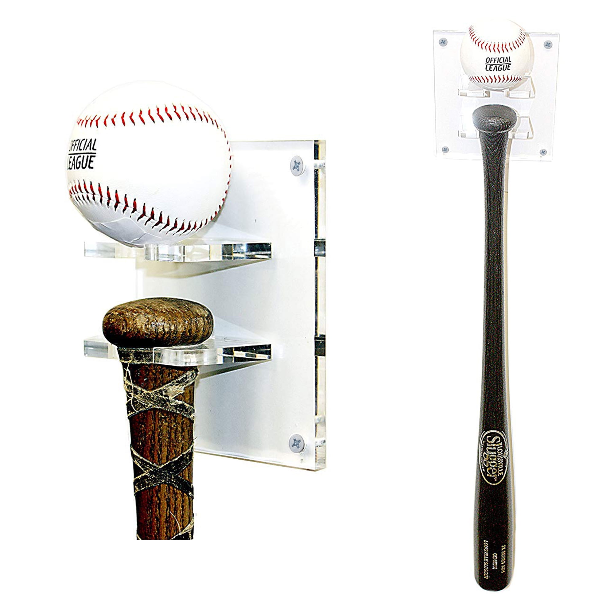 Deluxe Clear Acrylic Baseball And Bat Combo Wall Mount Bracket A054