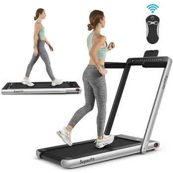 Costway SuperFit 2.25HP 2 in 1 Dual Display Folding Treadmill Jogging Machine W/APP Control Silver