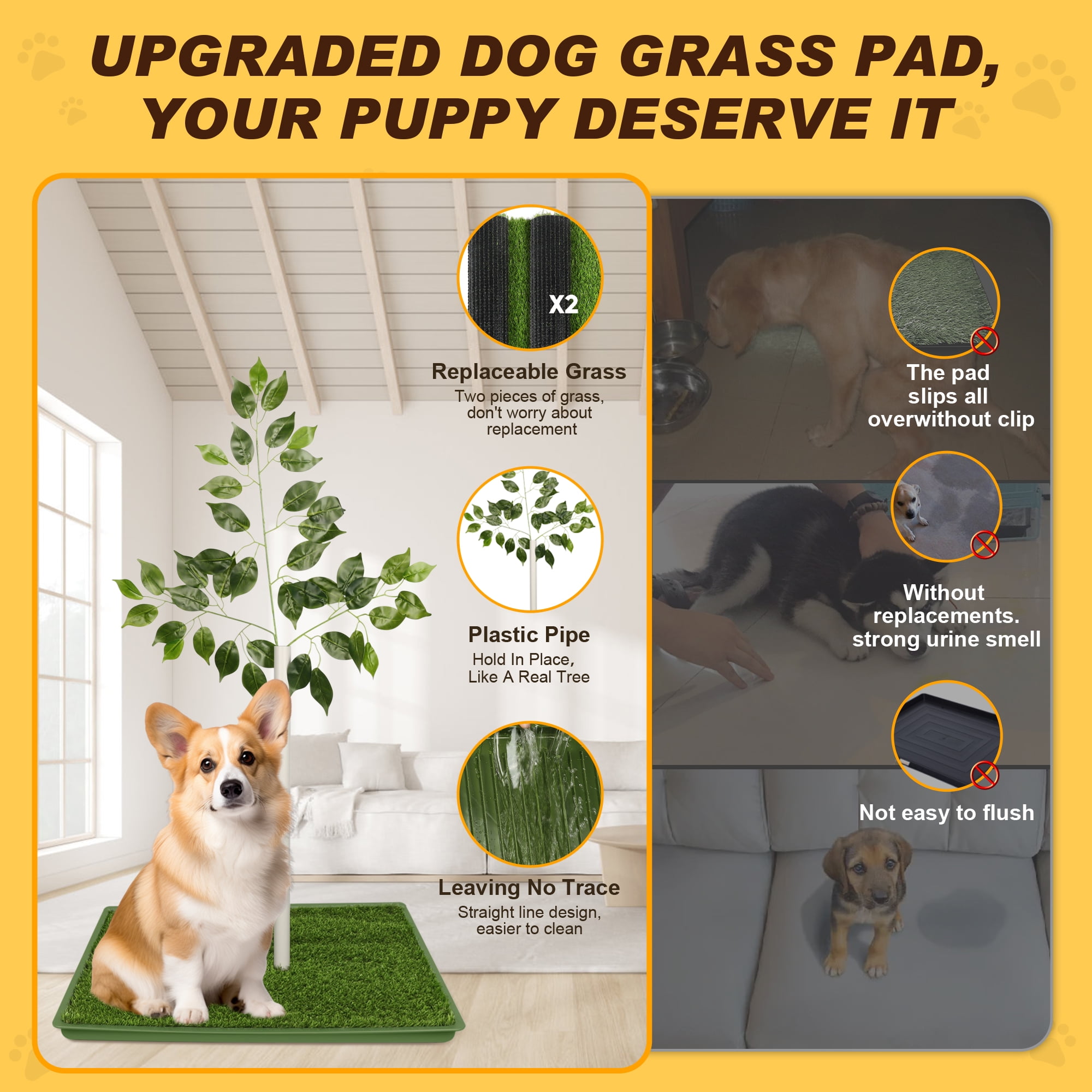 Dog Grass Pad with Tray – 2 Pack Replaceable Artificial Grass Puppy Training Pad, Quick Absorbent Indoor/Outdoor Portable Potty, Washable Pee Pad for Puppy - Ultimate Pet Training Solution Green