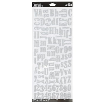 Sticko Large Silver Glitter Foam Alphabet Stickers, 104 Piece