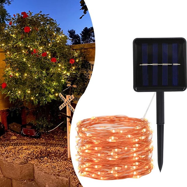 Luces de colores de alambre de cobre, energía solar, luces para interiores y exteriores, luces de alambre de cobre, luces para patio, balcón, impermeables