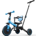 thumbnail image 1 of Bicicleta para niños pequeños Besrey 4 en 1 con asa de empuje, respaldo azul, 1 of 9