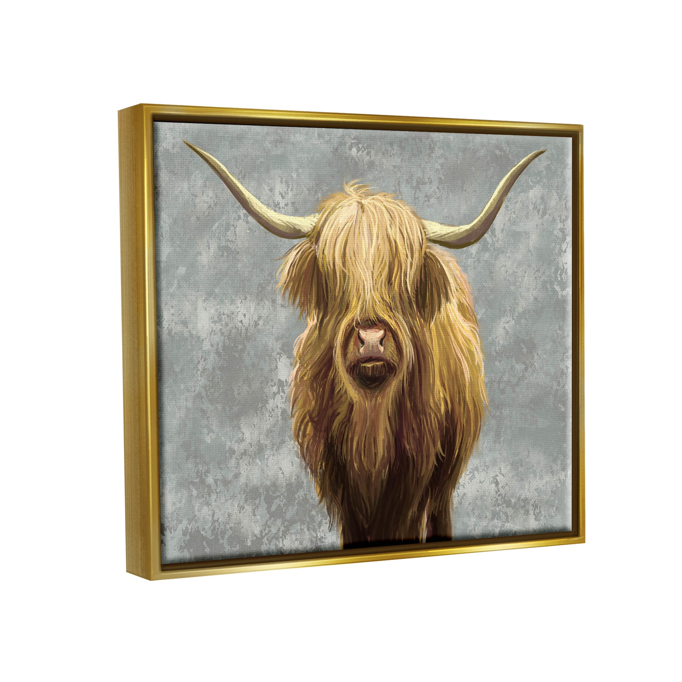 Stupell Industries Distressed Patterned Highland Cattle Graphic Art Metallic Gold Floating Framed Canvas Print Wall Art, Design by Ziwei Li