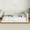 thumbnail image 3 of Harper & Bright Designs Modern Corner Daybed, Upholstered Queen Size Daybed Sofa Bed with USB Ports, Linen Tufted Platform Bed Frame with L-Shape Headboard for Bedroom, Beige, 3 of 14