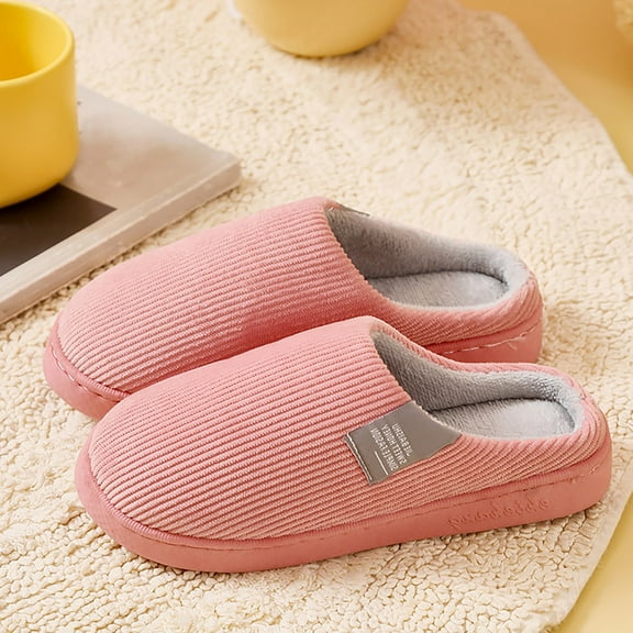 XIMIN Women Men Cotton Slippers Stripe Non-slip Soft Plush Slippers Home Indoor Bedroom Shoes Cozy Slippers Corduroy House Slippers Winter Autumn Warm Slippers
