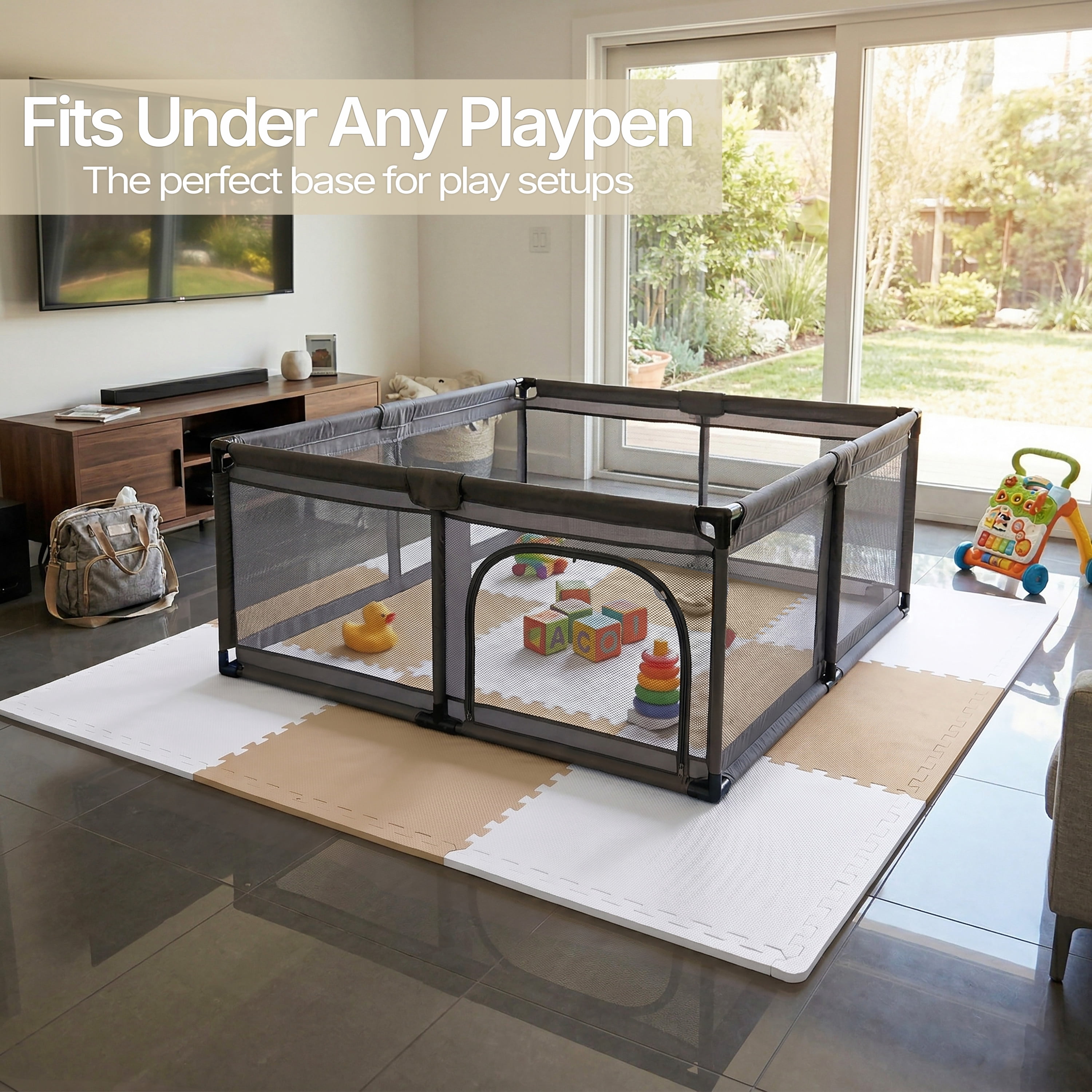 FlooringInc's Rainbow & Natural Harmony Playmat - Kid Safe Foam Floor Tiles with Removable Edges - 2'x2', 1/2" Thick (Moonbeam, 6 Tile Pack)