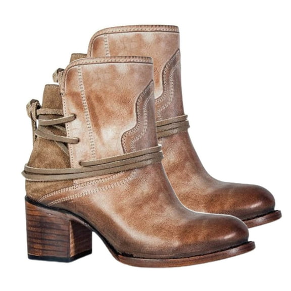 huanledash Autumn Winter Women Casual Back Lace Up Anti-slip Block Heel Ankle Boots Shoes