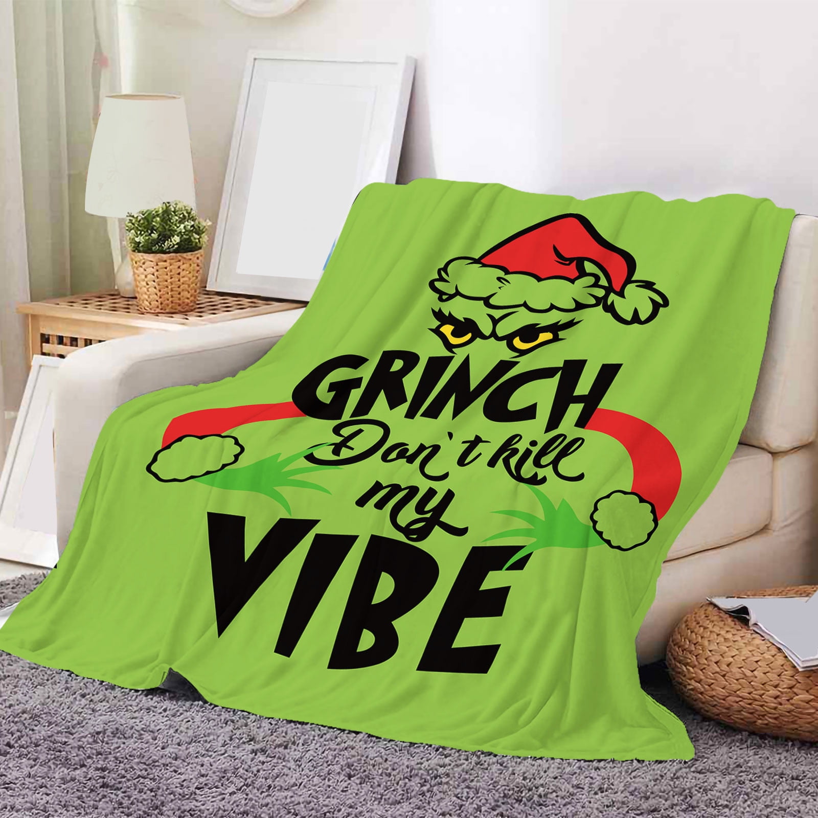 The Grinch Christmas Decorations Grinch Christmas Blanket Soft Flannel Fleece Blanket All Season Lightweight Living Room Bedroom Warming Blanket