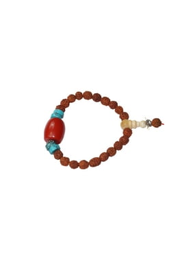 Mogul Wrist Mala Beads Rudraksha Coral Beads Adjustable Bracelet Yoga Meditation Peaceful Mind Body Soul