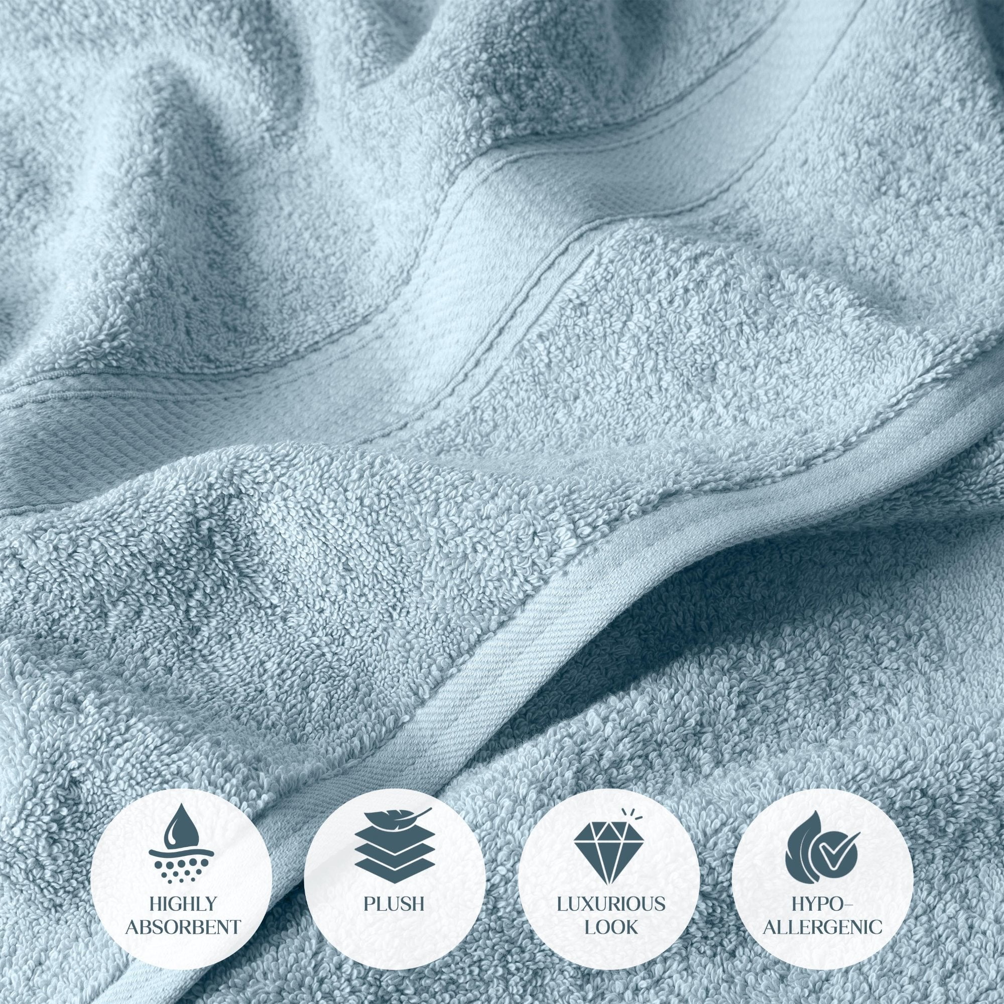 Superior Madeline Egyptian Cotton Ultra-Plush 12-Piece Towel Set, Light Blue