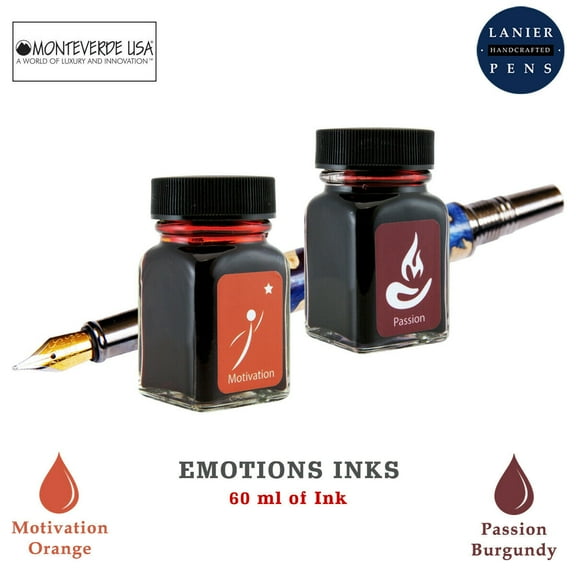Monteverde 60ml Emotions Fountain Pen Ink Bottle (30ml Motivation Orange Ink Bottle G309MR, 30ml Passion Burgundy Ink Bottle G309PB)