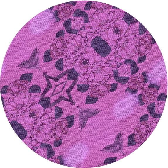Ahgly Company Indoor Round Patterned Medium Violet Red Pink Area Rugs, 5' Round