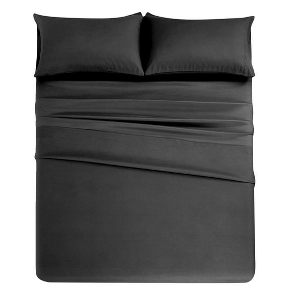 qun9652, Bed Sheets 4 Piece Deep Pocket Soft Breathable Sheet Sets Lightweight Easy Care Bedding Sets Black CALIFORNINA KING