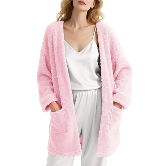 DAKIMOE Sleep Cardigans Robe Bed Jackets for Women Cozy Sherpa Coat House Jacket Loose Oversized Fleece Fuzzy Outwear, S-XXL